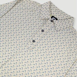 FootJoy Lisle Leaping Dolphin Golf Polo Men Large Cream Blue Performance